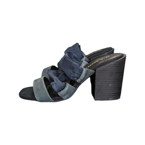 Kelsi Dagger Brooklyn Monaco Sandal Black Blue Fabric Block Heels Slip On 7.5. - Picture 2 of 7
